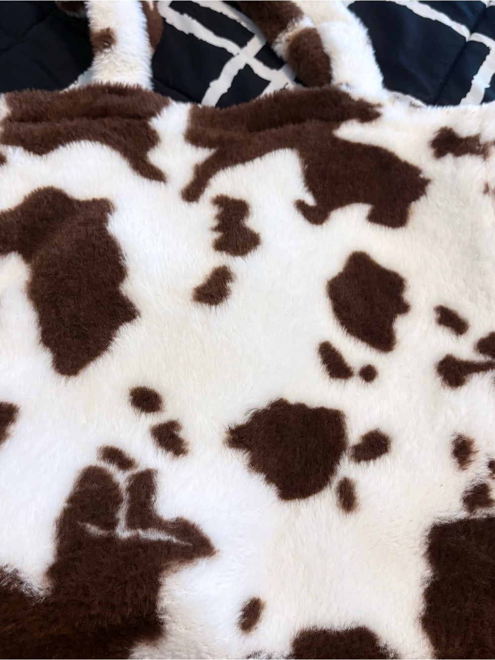 Faux Fur Cow Print Tote Bag in Brown & White - Picture 3 of 5